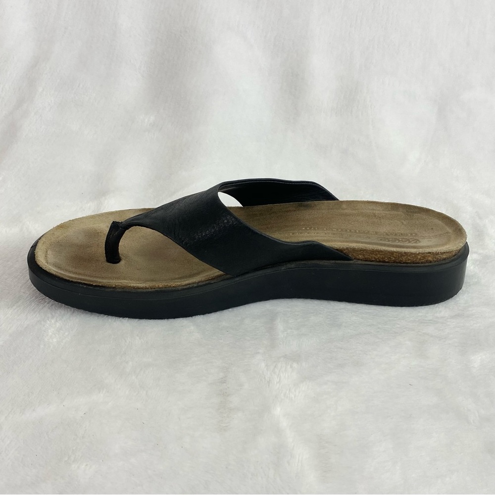 Ecco Corksphere Women's Thong Sandal Size 8 EU 39 Black Leather Flip Flops - Picture 3 of 11